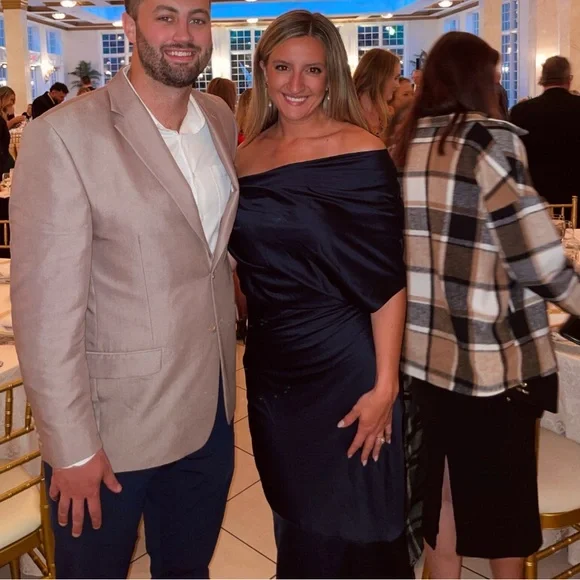 Significant Other Navy satin off the shoulder maxi gown - Picture 5 of 5